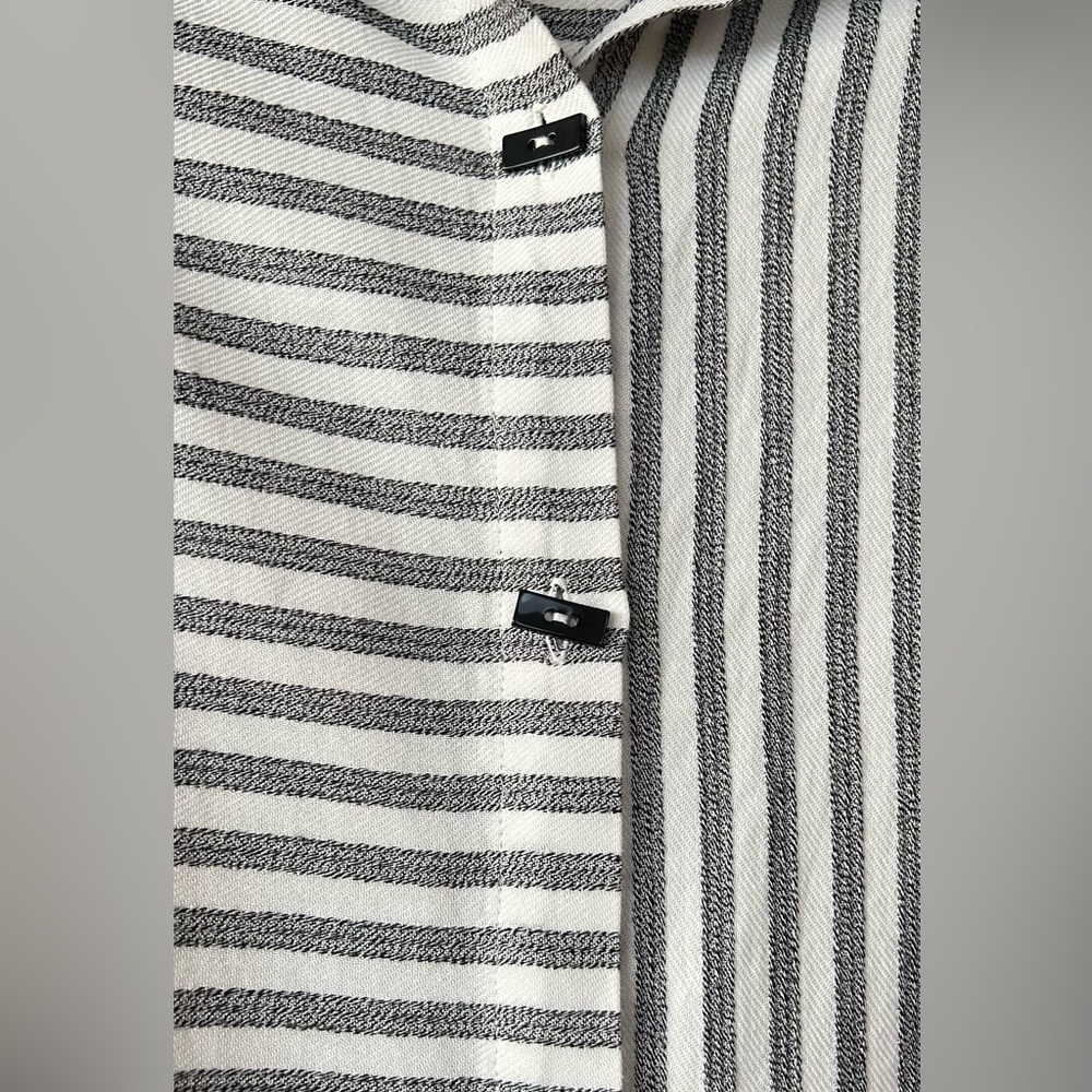 Soft Surroundings Gray and White Striped Button-Front Tunic Blouse - Picture 2 of 9